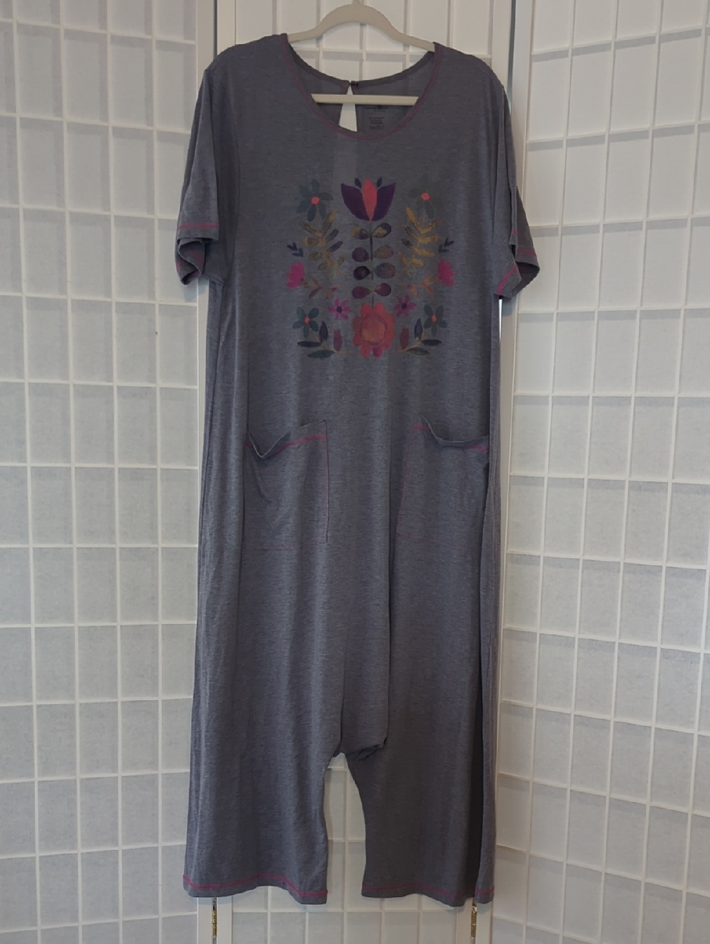 NATURAL LIFE Nomad Jumpsuit Gray Tee with Pink Stitching